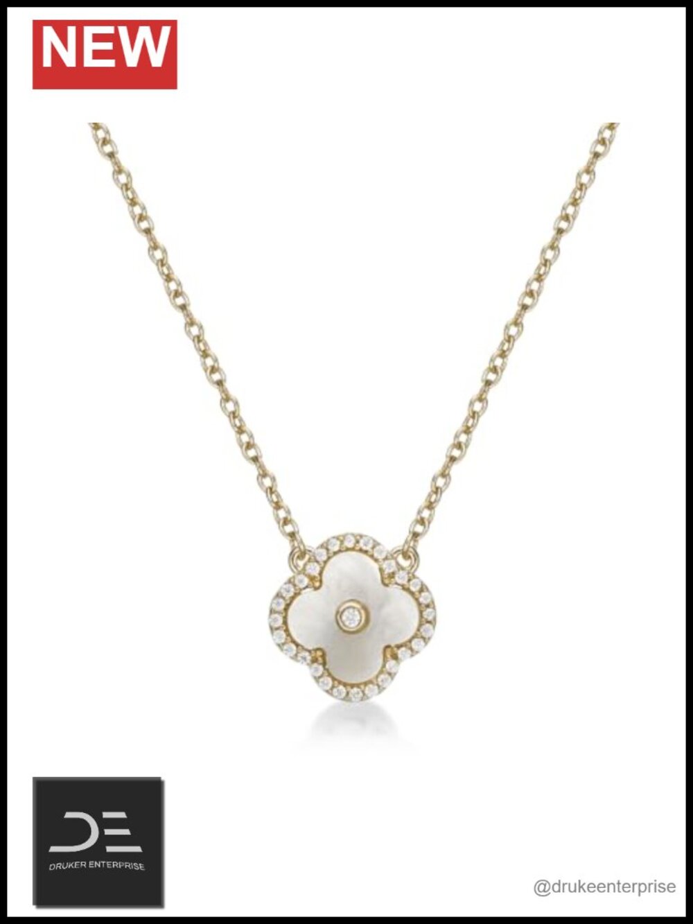 925 Sterling Silver Gold Plated Flower Pendant Necklace Natural Mother of Pearl